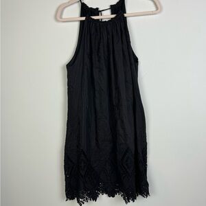 atina cristina Black Embroidered and Crochet Sleeveless Short Shift Dress Medium
